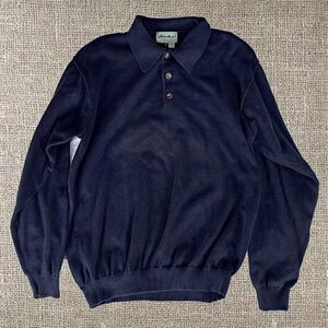 Eddie Bauer Black Cotton Polo Shirt Large Vintage Long Sleeve Pull Over